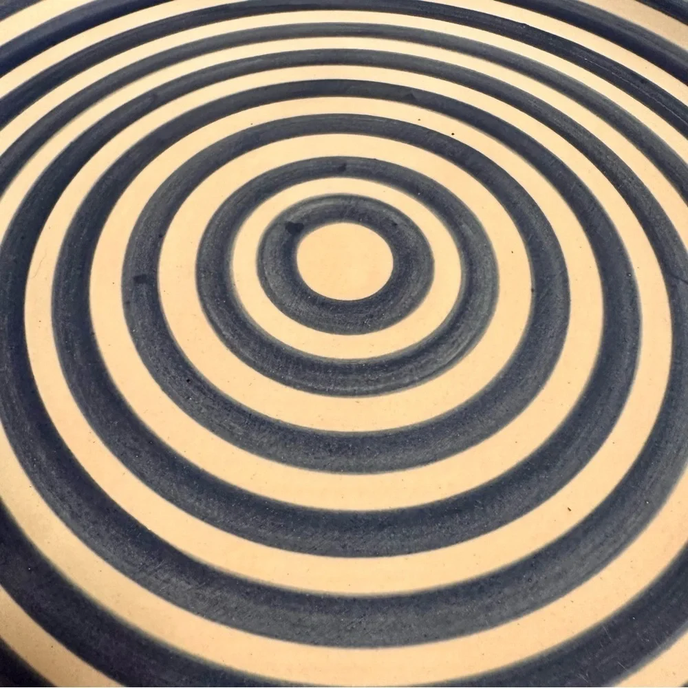 Blue & White Concentric Circle Oval Platter | Modern Minimalist Serving Plate